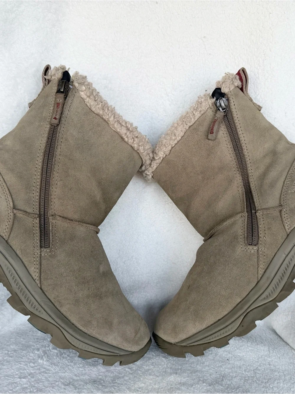 Merrell IcePack waterproof Winter Boots Taupe Suede Faux Fur Sz 8